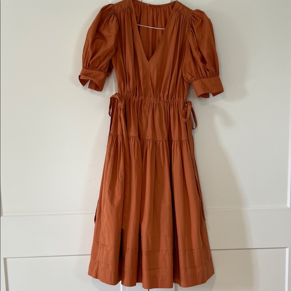 Ulla Johnson Rust Orange Puff-Sleeve Midi Dress